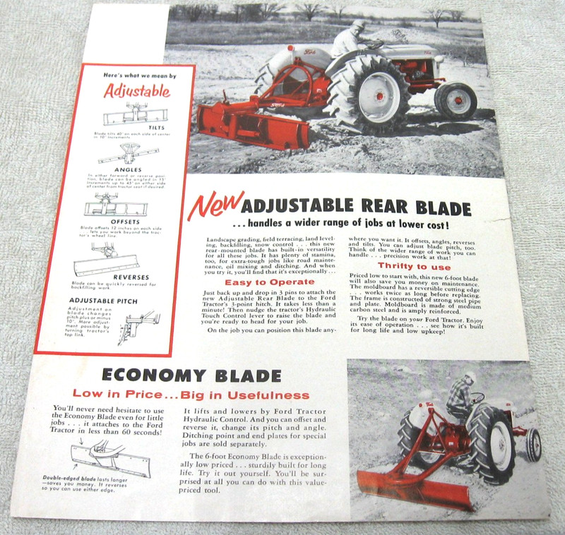 1955 FORD TRACTOR ADJUSTABLE REAR BLADE ALL PURPOSE BROCHURE ORIGINAL