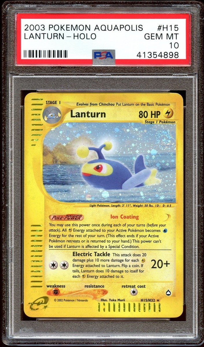 PSA 10 GEM MINT Lanturn H15/H32 SWIRL HOLO RARE Aquapolis Pokemon