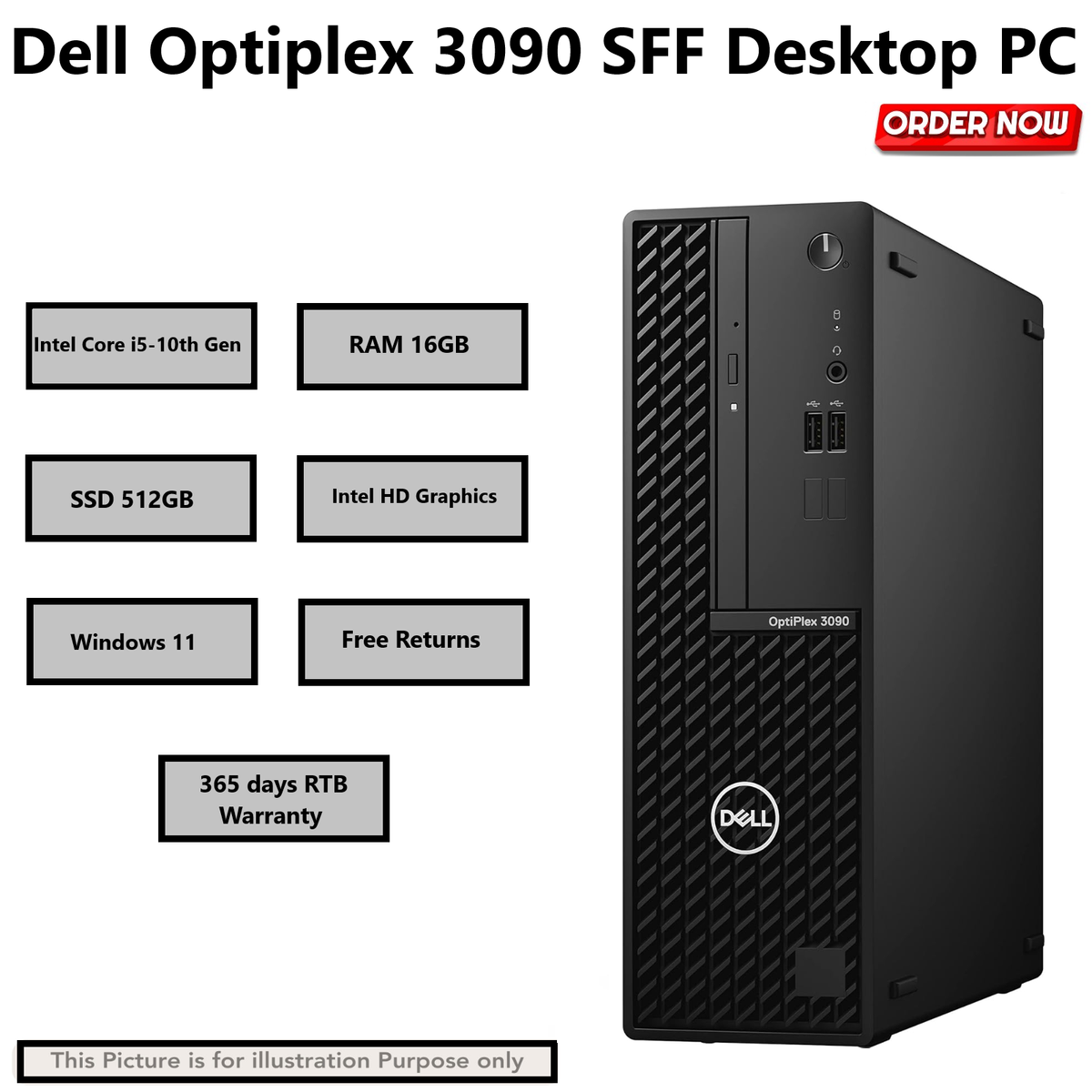 Dell OptiPlex 3090 SFF Core i5-10th Gen 16GB RAM 512GB NVMe