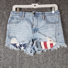 Mossimo Shorts Women 8 High Rise Super Stretch Blue Distressed EUC