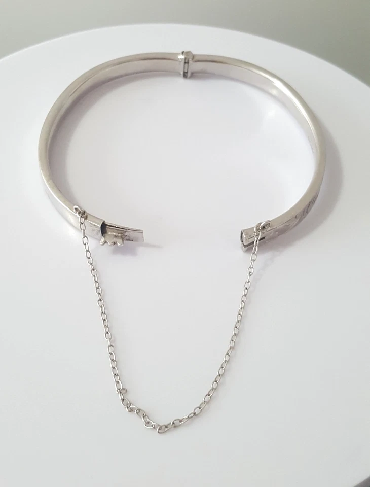Fabuloso brazalete vintage con bisagras gruesas grabado en plata, peso 925 6,50 g #23006 Foto 3 de 4