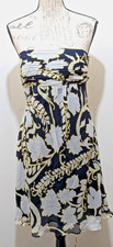Ann Taylor Strapless Silk Dress 8P Navy White Bold Floral Pleated Bodice