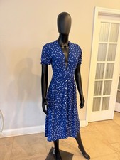 Faithfull The Brand Women’s Dress Size 6 Blue Floral Midi Button Front Tie Back
