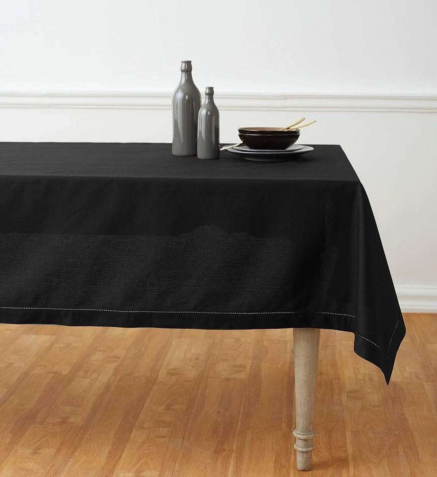Black Cotton Linen Tablecloth 58x84 - Hemstitch Rectangular - Image 3 of 4