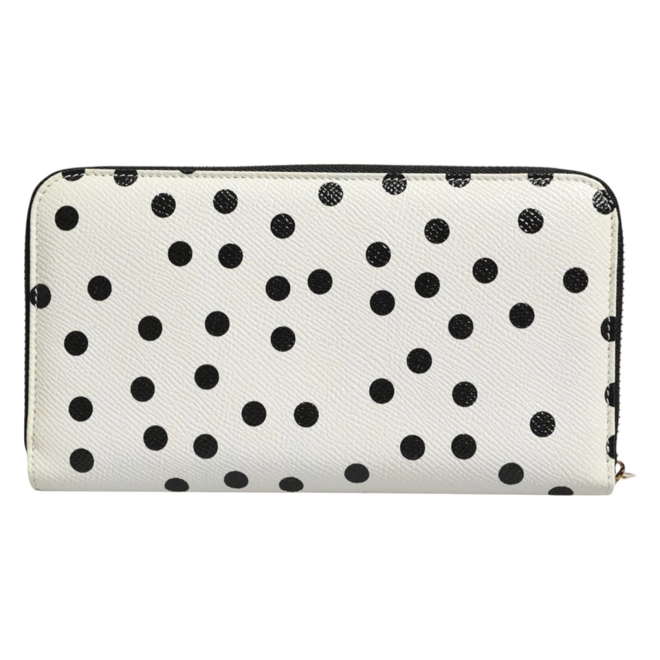 Cartera DOLCE & GABBANA Blanca Negra Cuero Punteado Cremallera Alrededor Continental 810usd Foto 4 de 4