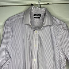 Ralph Lauren Slim Fit Performance Stretch Mens 16 34/35 Pink Blue Dress Shirt