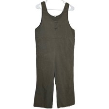 ANSELF 100% Cotton Olive Green Crop Wide Leg Baggy Jumpsuit Romper S Vacation