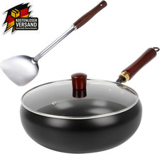 28cm unbeschichtete eisenpfanne handgeschmiedet antihaft glasdeckel holzgriff kü