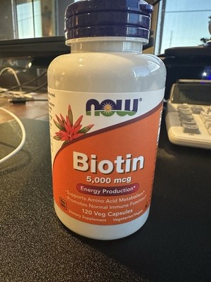 NOW Foods Biotin 5000 mcg 120 Veg Caps Supports Amino Acid Metabolism 02/2027EXP