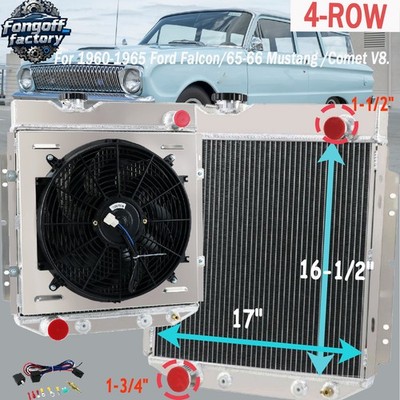 4-ROW Radiator+Shroud&fan Fit 1960-65,1963 Ford Falcon/65-66 Mustang /Comet V8.