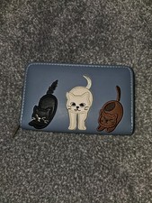 Woodland Leathers Italian Designed Women's Wallets Cat Purse Blue Zip Around