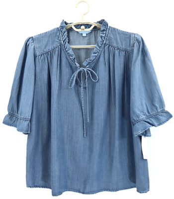 #ad NWT DRAPER JAMES Women#x27;s Lyocell Chambray Blouse 3 4 Sleeve Jean Blue Size XXL $29.19