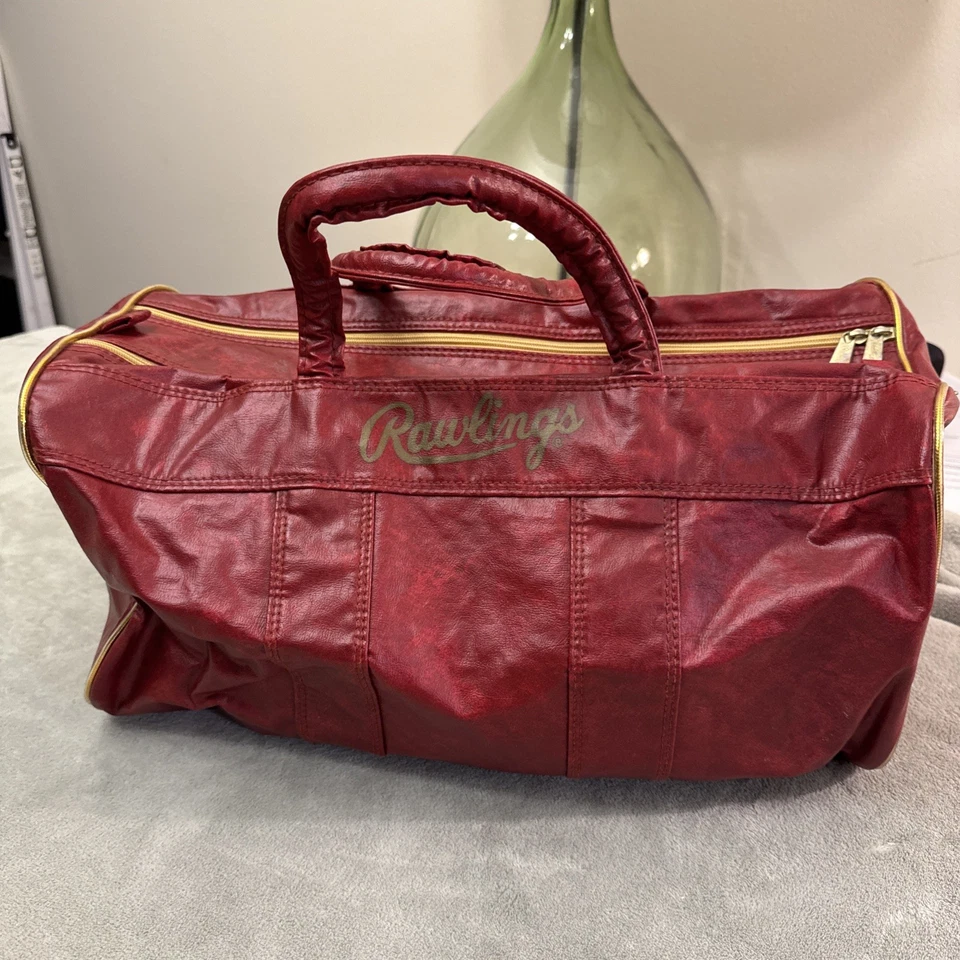Bolso de Gimnasio Rawlings Vintage Borgoña Cuero Look Retro Deportes Lona Años 80 Dorado Foto 4 de 4