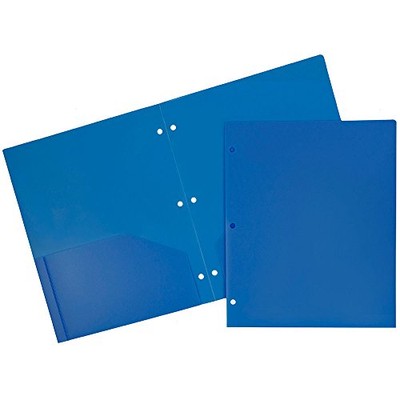  Heavy Duty Plastic 3 Hole Punch School Folders with Pockets -  6 Per Pack Blue