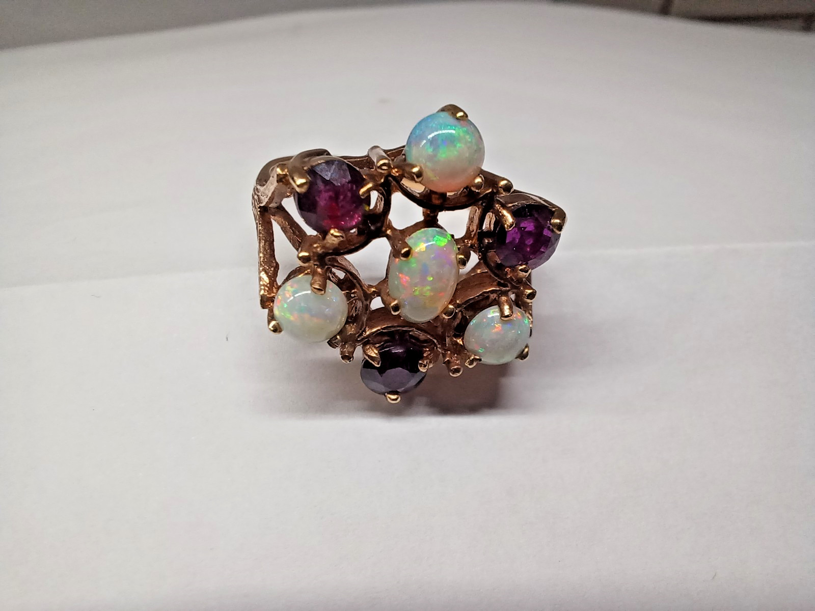 Vintage 9k Gold Ruby/Opal Ring - image 2