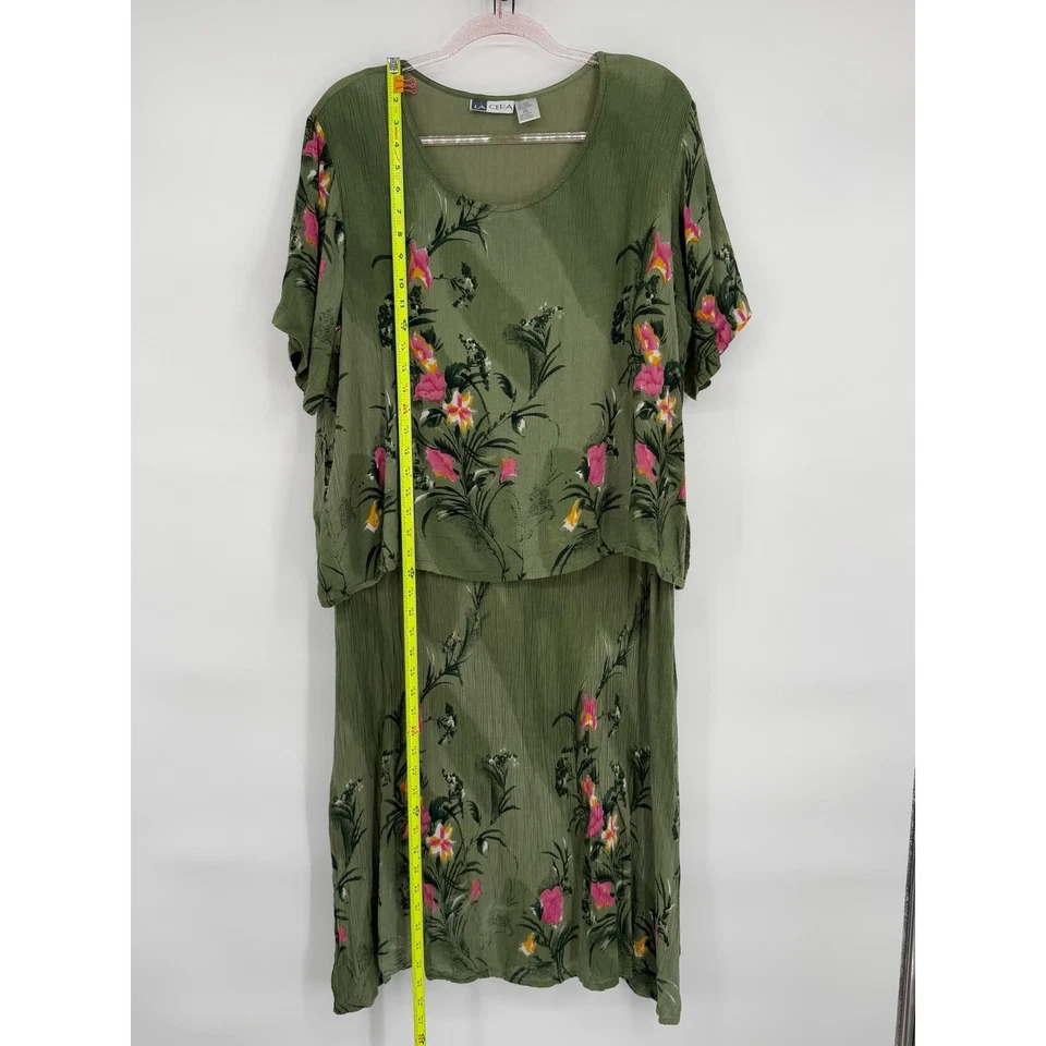 La Cera Women's Sz 2XL Vintage Olive Green Floral Print Rayon Dress - Image 2 of 4
