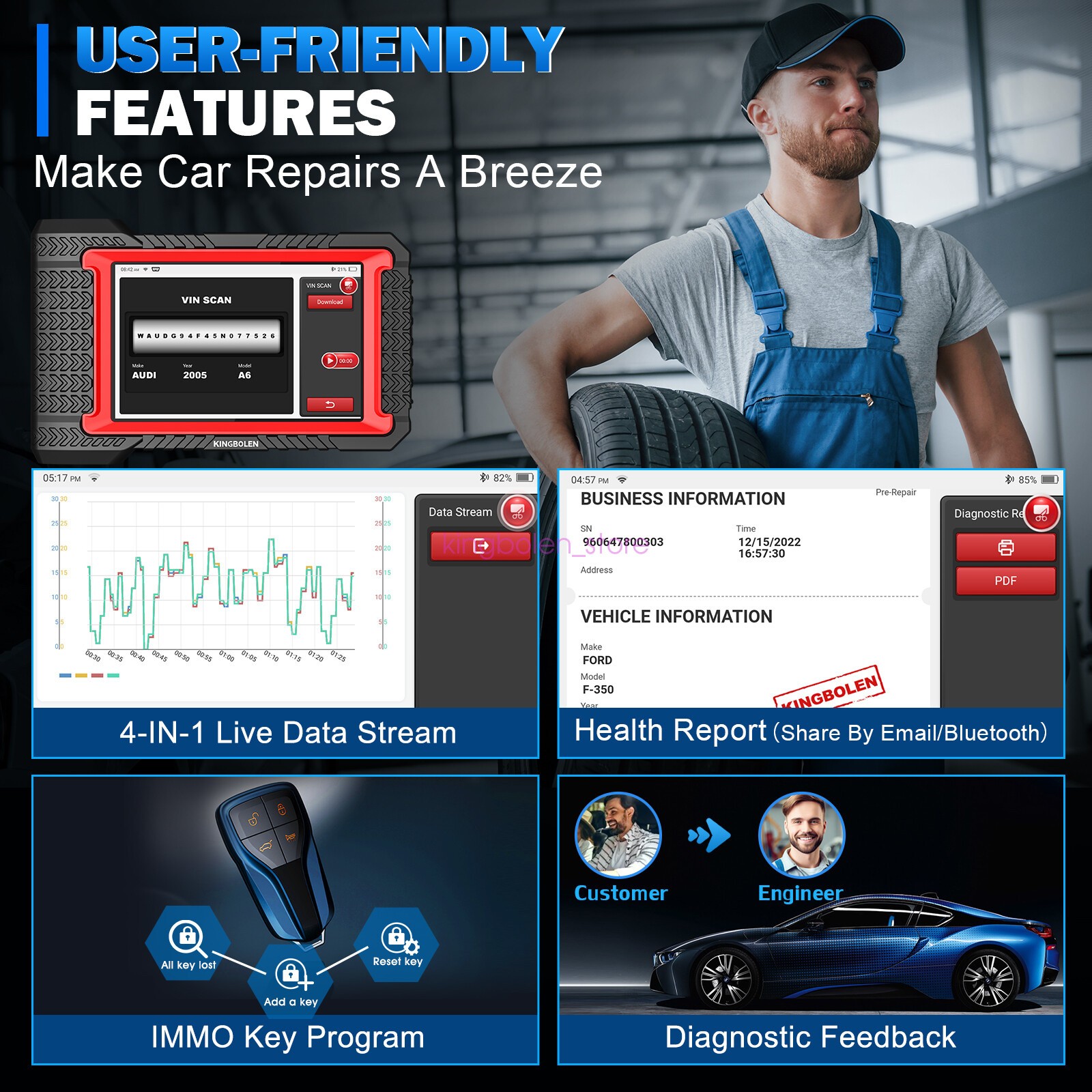 KINGBOLEN K7 Elite OBD2 Scanner All System Car Diagnostic ECU Key Coding CANFD