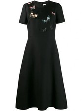 NEW, Valentino Butterfly Embroidered Lace Panel Midi Dress in Black Sz 46 #DD32