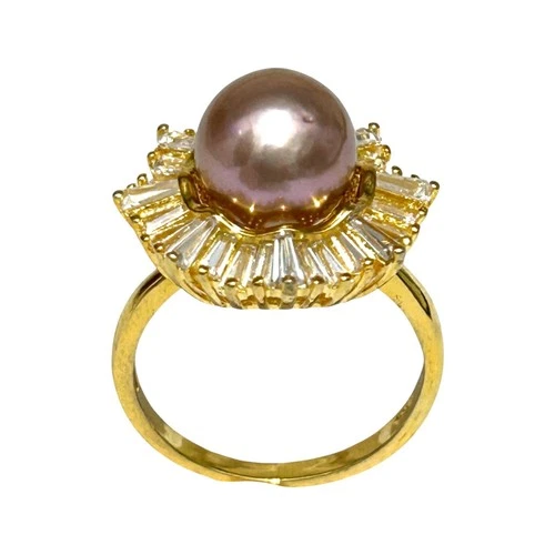 Cocktail 10-10.5mm Edison Natural Purple Brown Round Pearl Ring - Size 8