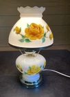 VTG Hurricane Milk Glass Parlor Hand Painted Yellow Rose Lamp