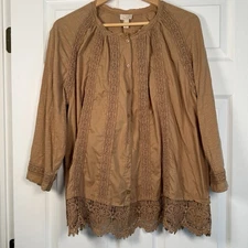 LOGO Lavish By Lori Goldstein Lace Crochet Top Sz L Boho Cottagecore Lagenlook
