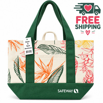 Safeway Earthwise Tropical Floral Reusable Shopping Tote Green Cotton Blend NWT