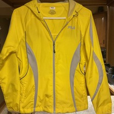 Womens Fila Sport Performance Yellow Hooded Windbreaker Sz Small
