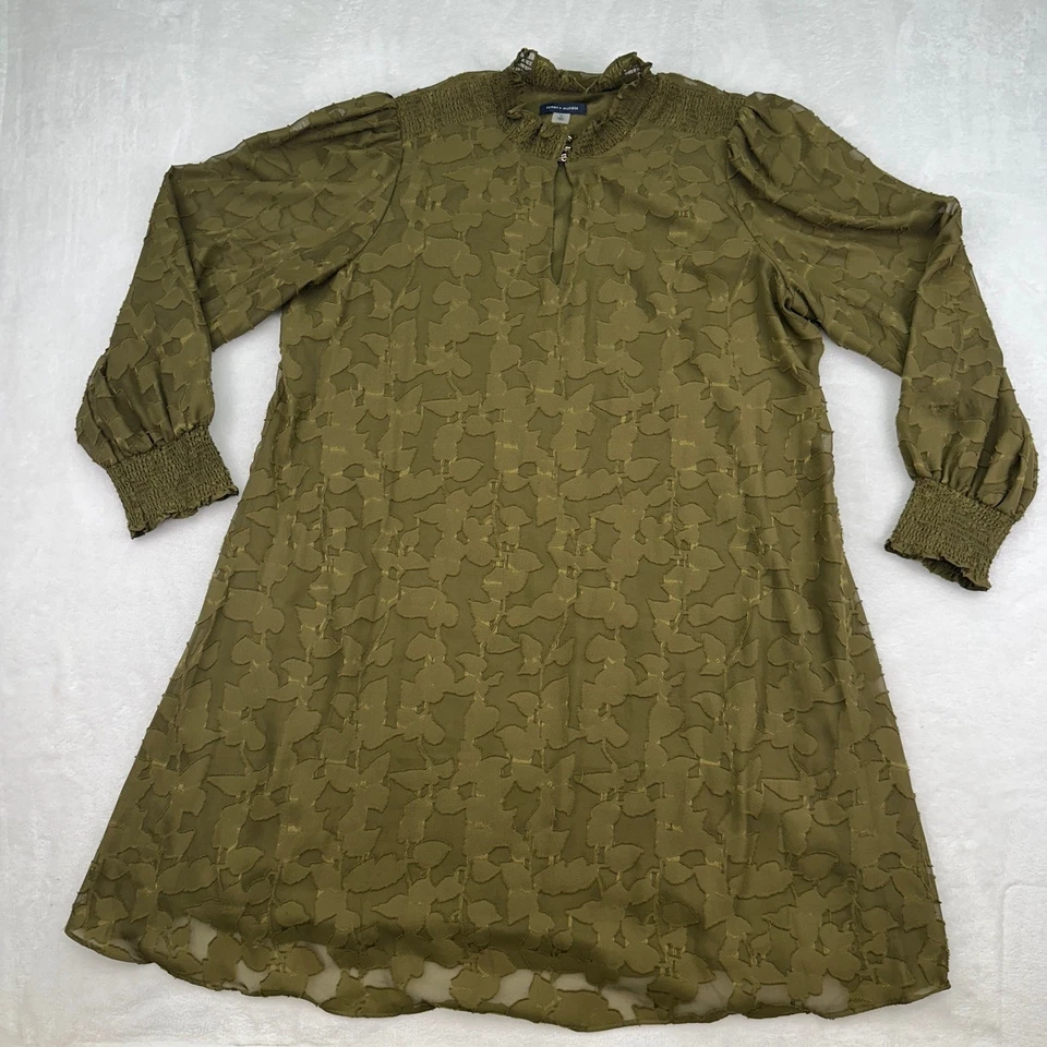 Vestido Tommy Hilfiger Para Mujer Cambio Chifón Manga Larga Cuello Simulado Talla 16 Oliva Foto 3 de 4
