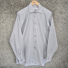Calvin Klein Dress Shirt Mens 15.5 34/35 Gray Button Up Striped Career Cotton