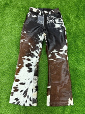 Women's Genuine Hair-On Cowhide Leather Pants Western Cowgirl Flared Trousers