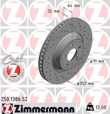 2x ZIMMERMANN Bremsscheibe SPORT Z 250.1386.52 für FORD MUSTANG Convertible