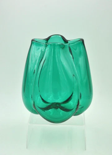 Vintage Blenko Glass "Melon" Vase - #453 - Sea Green