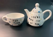 Matching Teapot & Teacup One person Set Polka Dot Detail