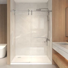 56-60" x 66" H Sliding Frameless Glass Shower Door (8mm) Clear Tempered Glass