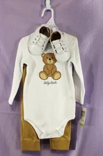 Hudson Baby 3-Piece “Baby Bear” Bodysuit, Pants & Shoes Set – Size 6-9 Months