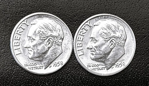 1958 P&D 10c SILVER ROOSEVELT  DIME YEAR SET. GEM BU. The "D" Dime is FB  (R020)