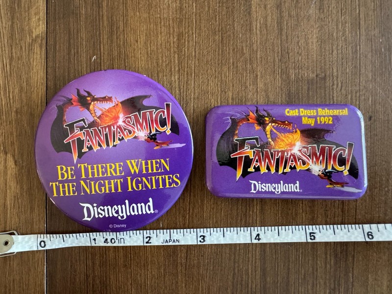 1992  Vintage Disney FANTASMIC! - Pinback Buttons - 1 Dress Rehearsal & 1 Public