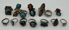 Native Unmarked Silver Rings Lot of 14 Vintage 77g