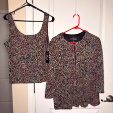 Alex Evenings 2 Piece Set Metallic Paisley Jacket Tank Top Multi Color XL
