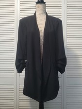 Rachel Zoe Open-Front Blazer Women's Size XL Black Ruched 3/4 Sleeve Pockets