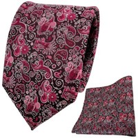 SchöNe Tigertie Krawatte + Einstecktuch Rot Bordeaux Rosa Schwarz Silber Paisley