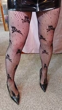 Black Skull Tights Crossbone Fishnet Extra Large Goth Pirate Rock Festivals Punk
