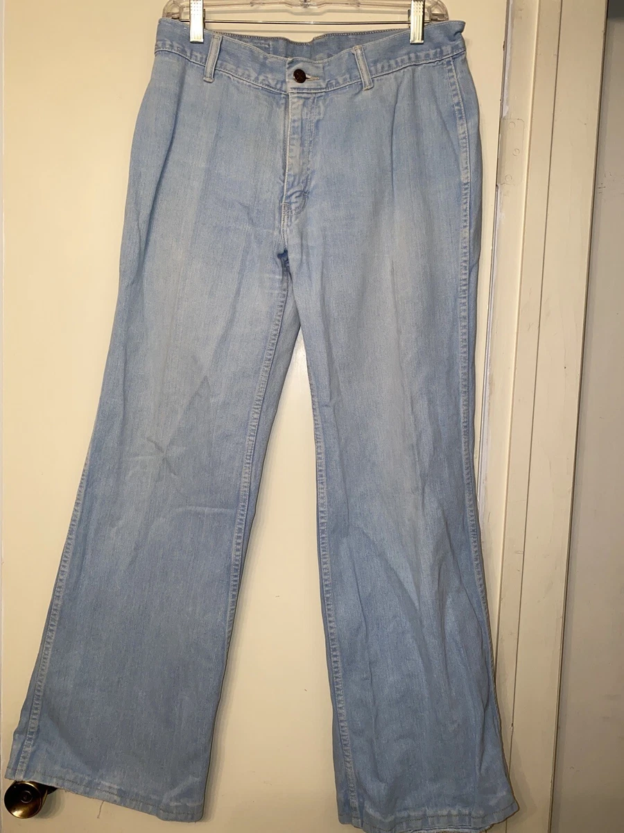 Vintage Britannia 70s Bootleg Flare Jeans Leather Trim Size 36L