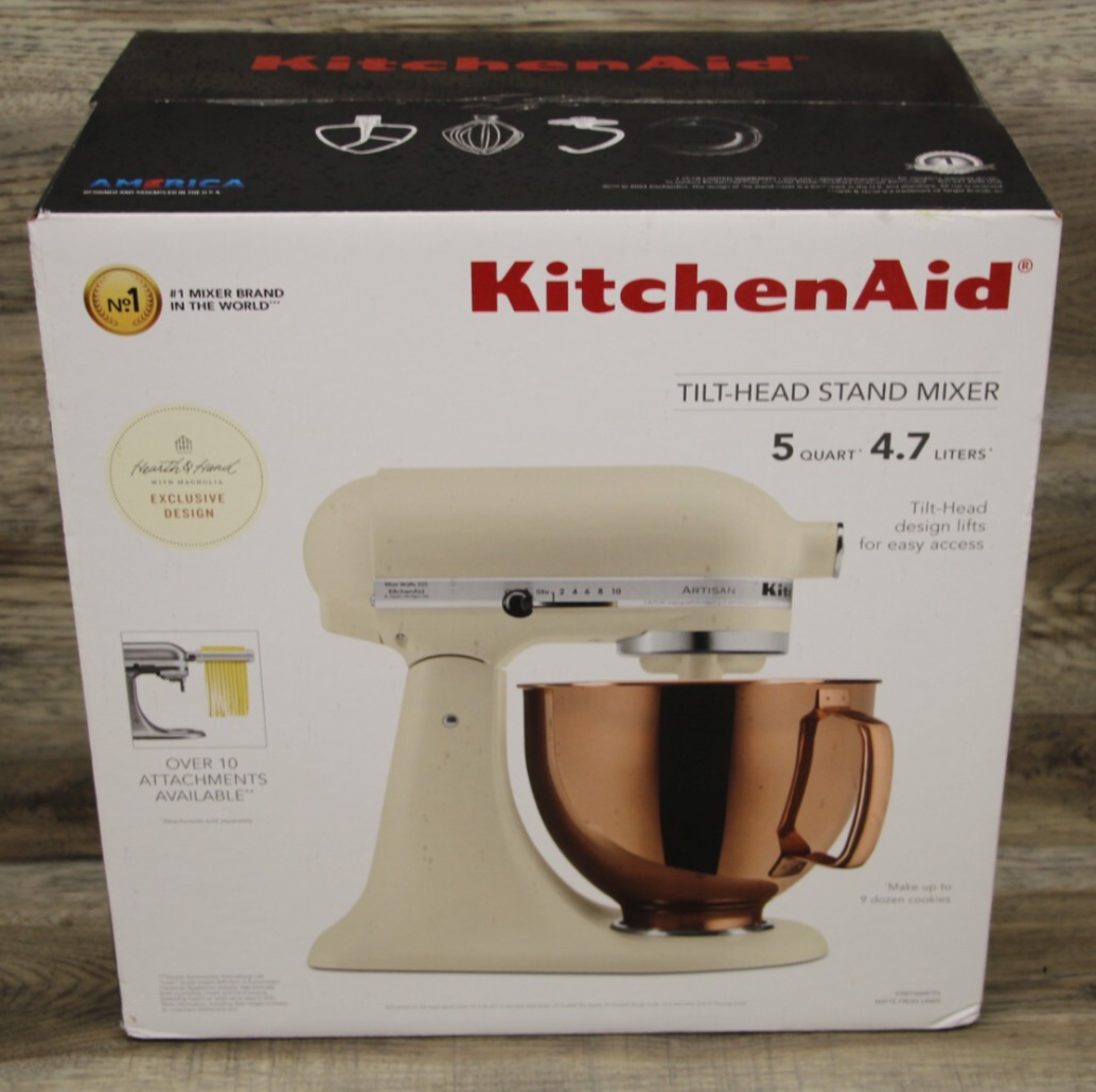 KitchenAid 5QT Stand Mixer with Copper Bowl in Matte Fresh Linen KSM156MPTFL