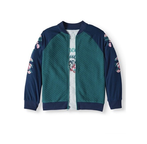 Wonder Nation Girls Knit Bomber Jacket and Graphic T-Shirt, 2-Pcs Small