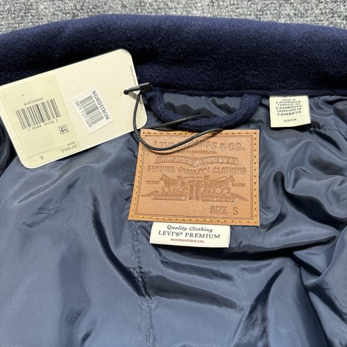 Levis Trucker Jacket Mens Small Navy Blue Wool Blend Lined Snap Button Casual - Picture 7 of 13