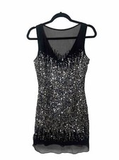 100 Silk Scala Black Cocktail Dress With Sequins