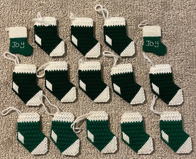 15 Vintage Finished Plastic Canvas Stocking Christmas Ornaments Green Retro 80s