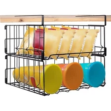 Hanging Under Shelf Storage Basket 2 Pack Foldable Under Cabinet Metal Desk Stor