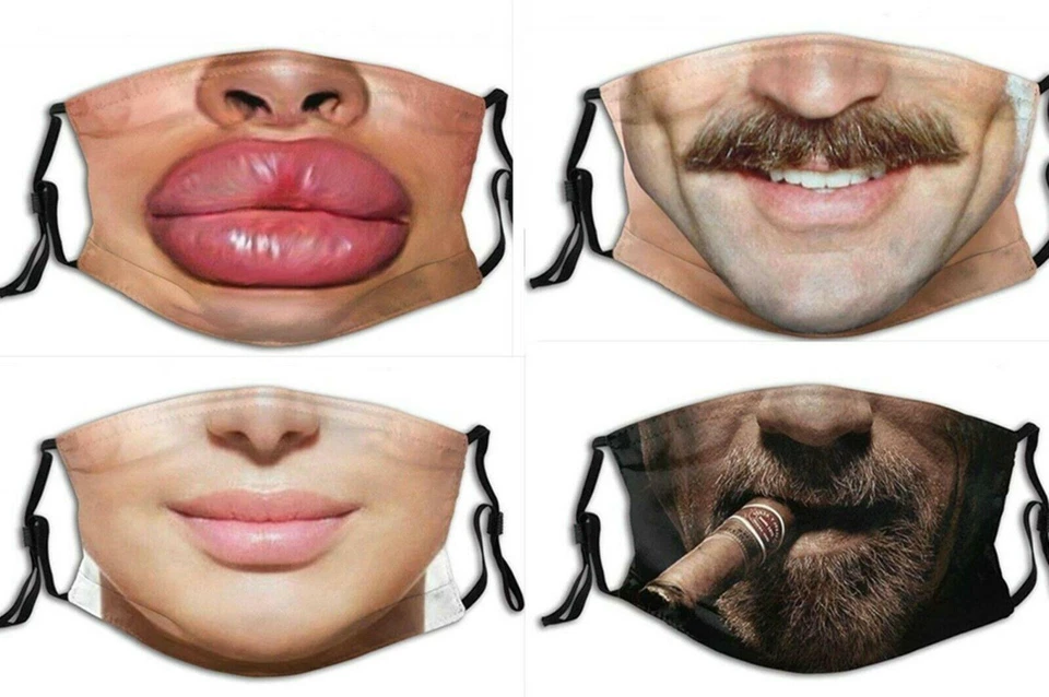 Adult Women Men Washable Reusable Funny Face Look Costume Novelty Face Mask - Image 2 of 4